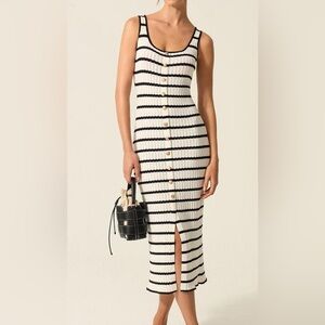 Commense Black and White Striped Midi Dress